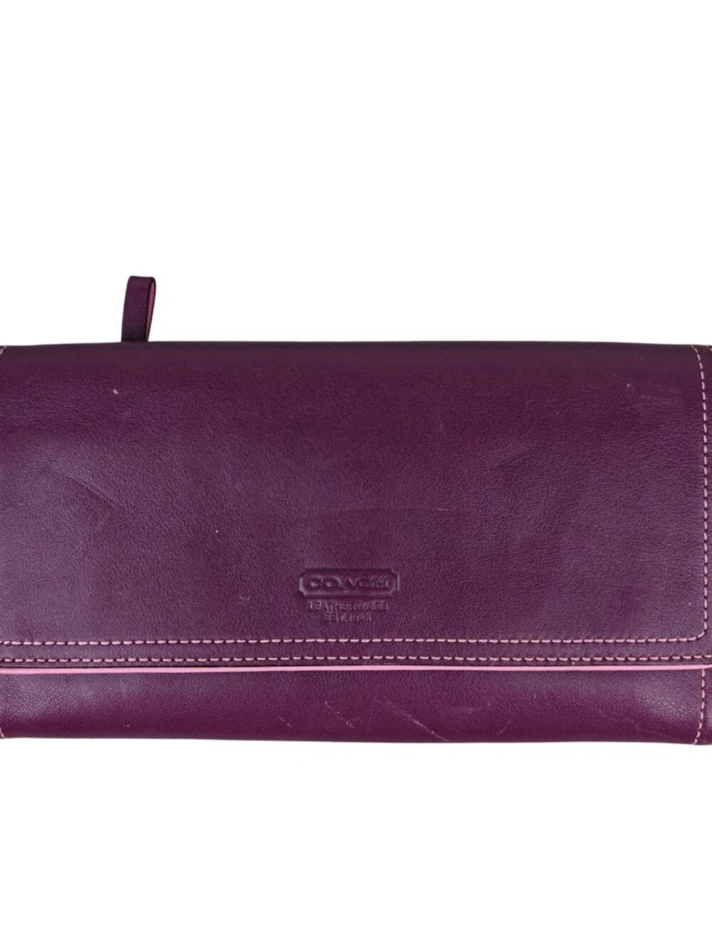 Coach Leatherware Women's Wallet Tri-Fold Purple Exterior Pink Interior